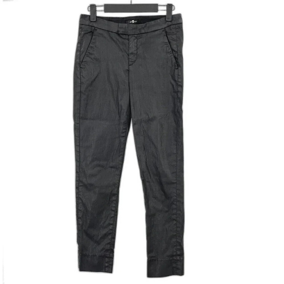7 For All Mankind Skinny Vegan‎ Leather Pants Black 25 Wet Look Matrix Y2K - Picture 1 of 12
